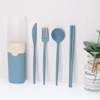 portable wheat straw cutlery set fork spoon knife chopsticks eco friendly kitchen tableware