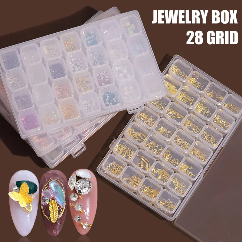 2019 28 Cells Nail Art Decorations Set Mix Pearls Metal Rhinestone Flakes DIY Accessories Kits for UV Gel Nails |