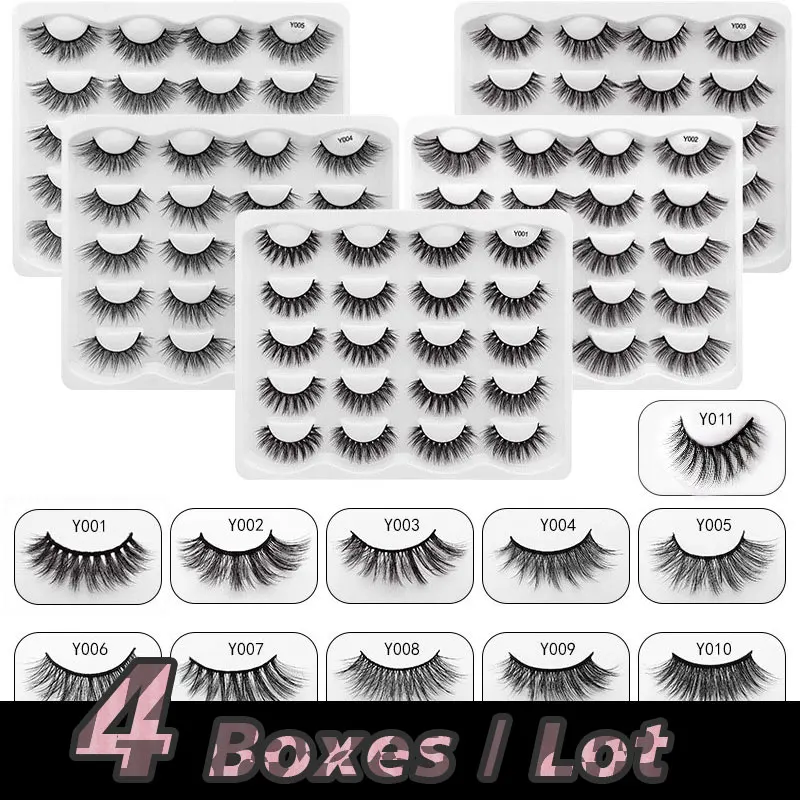 

4 Boxes/lot 10 pairs mink Eyelash maquilhagem long Trendy lifelike Plastic Cotton Stalk Eyelashes wimper extension tools
