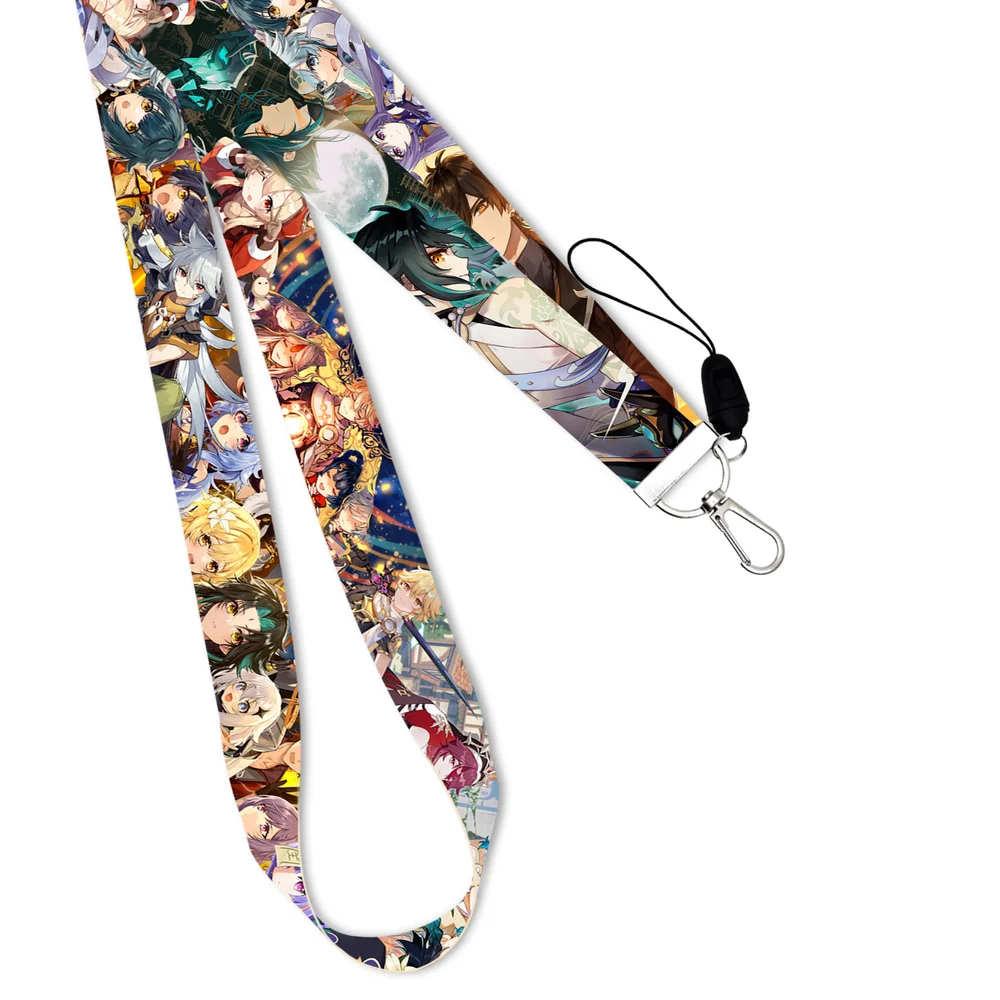 game genshin impact keychain anime accessories neck strap phone chain work id card bag lanyard cartoon women jewelry men gift free global shipping