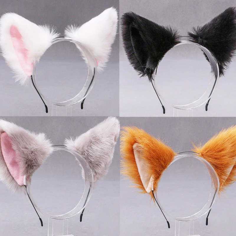 Cute Cat Fox Faux Fur Ear Hair Hoops Party Cosplay Hairband Fur Headbands Girls Fashion Hair Accessories Animal Ears Hair Band