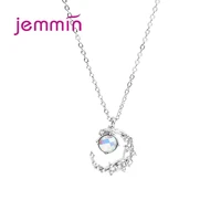 new cubic zirconia moon pendant necklace 925 sterling silver chain necklace for women girls european jewelry birthday gift