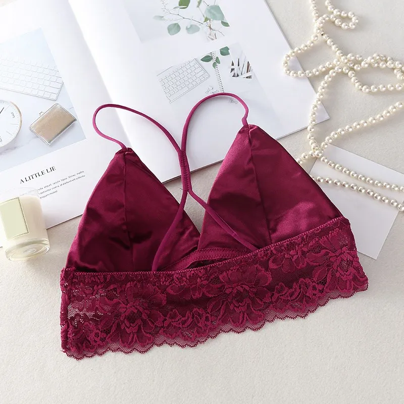 Сексуальный укороченный топ Женский атласный Шелковый бюстгальтер без косточек