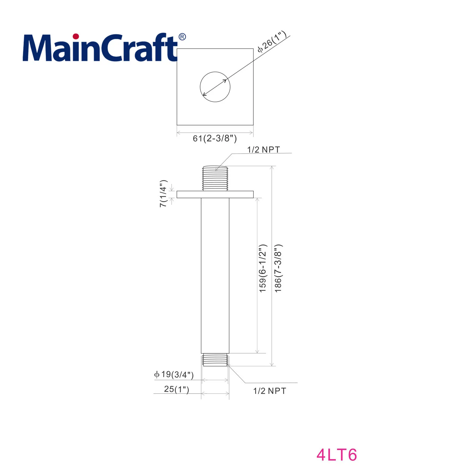 Потолочная душевая лейка для душа квадратная трубка держатель душевой лейки