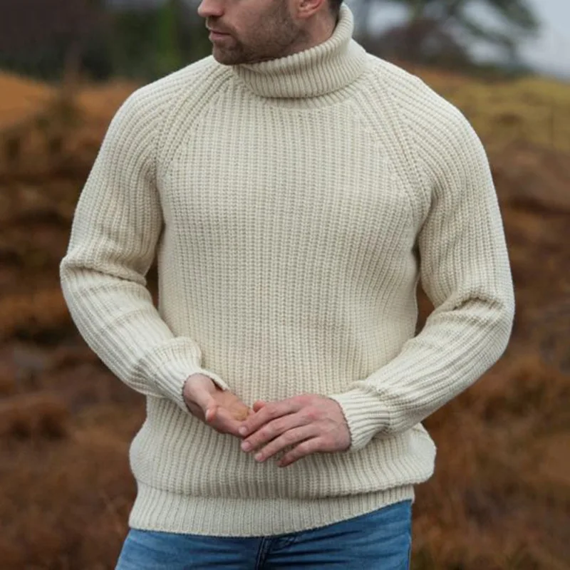 

2021 Autumn Casual Knitted Pullovers Shirts Tops Men Loose Streetwear Men's Fashion Solid Color Long Sleeve Turtleneck Sweaters