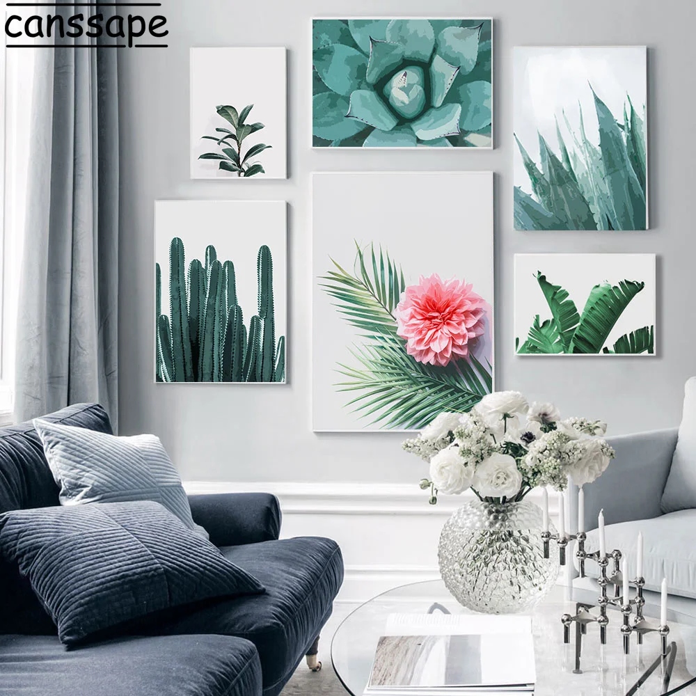 

Watercolor Green Plant Canvas Poster Flowers Art Painting Minimalist Succulent Wall Pictures Print Modern Home Room Decoration