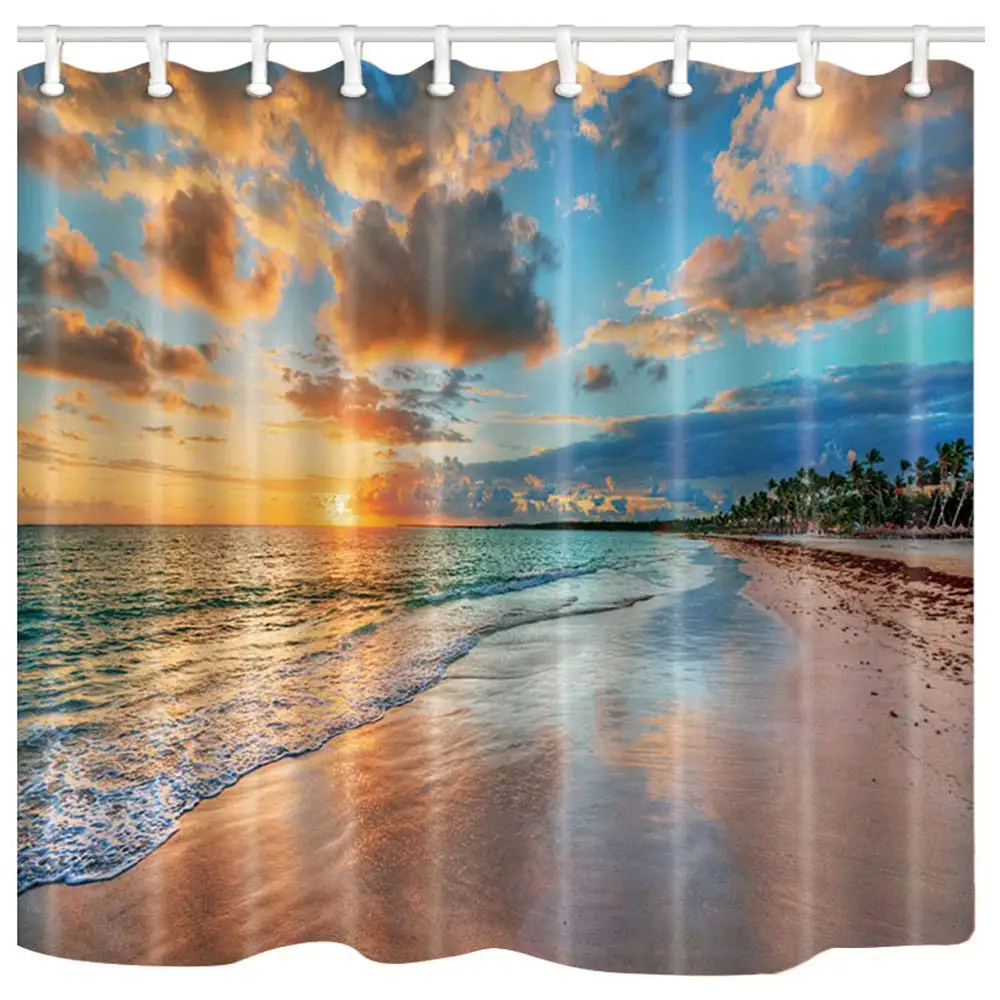 Занавеска для душа с тропическим океаном и пляжем морской песчаный пейзаж