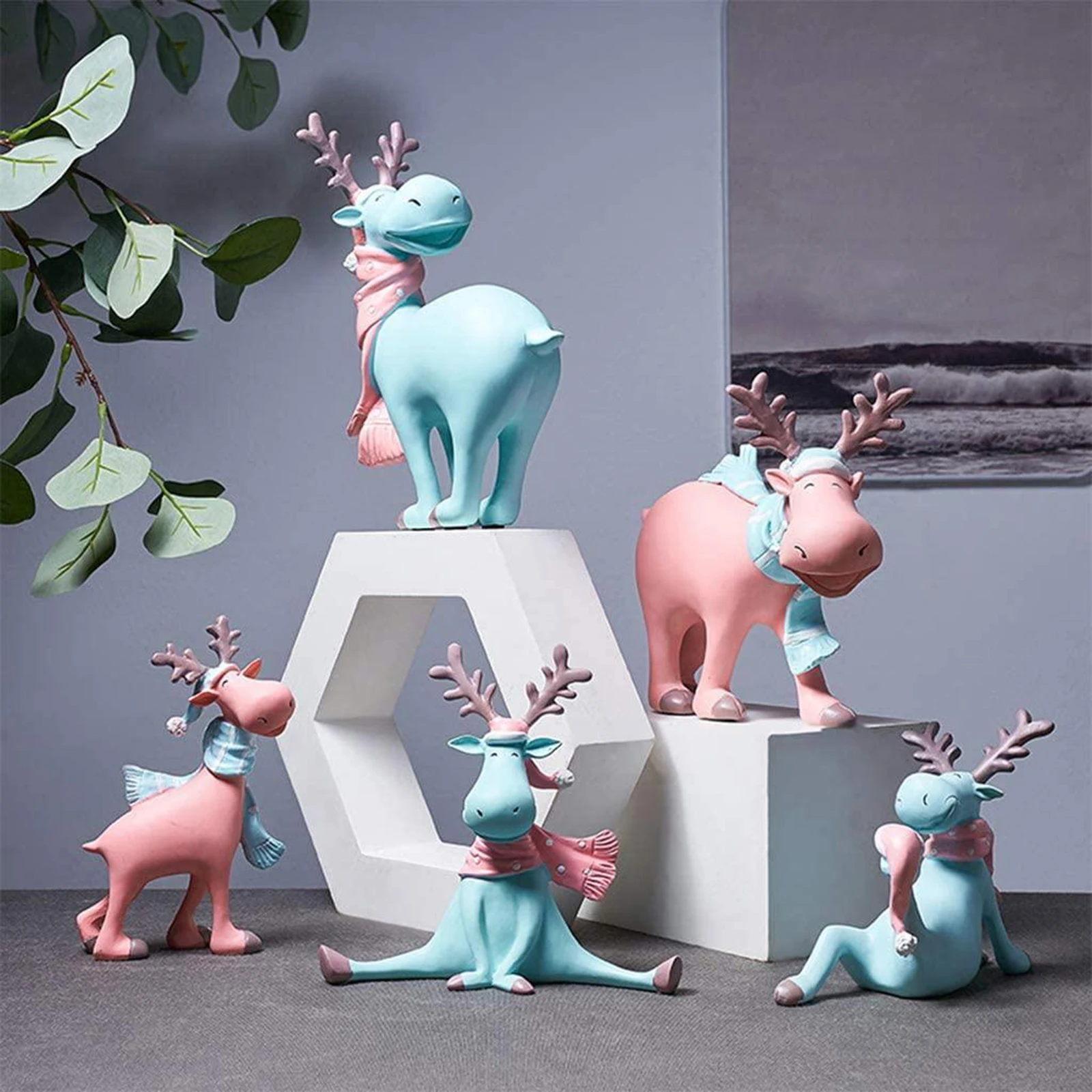 

Nordic Resin Elk Figurine Modern Deer Statue Sculpture Animal Model Crafts Home Living Room Decoration Modern Desktop Ornament