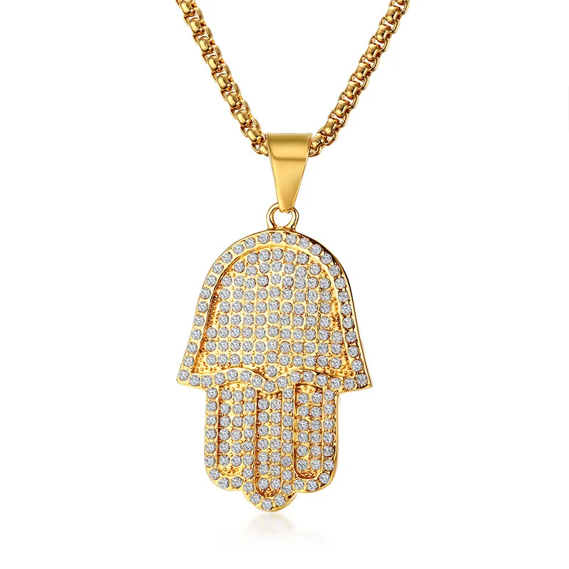 Подвеска-рука Фатимы Мужская колье золотого цвета в стиле хип-хоп удачный амулет