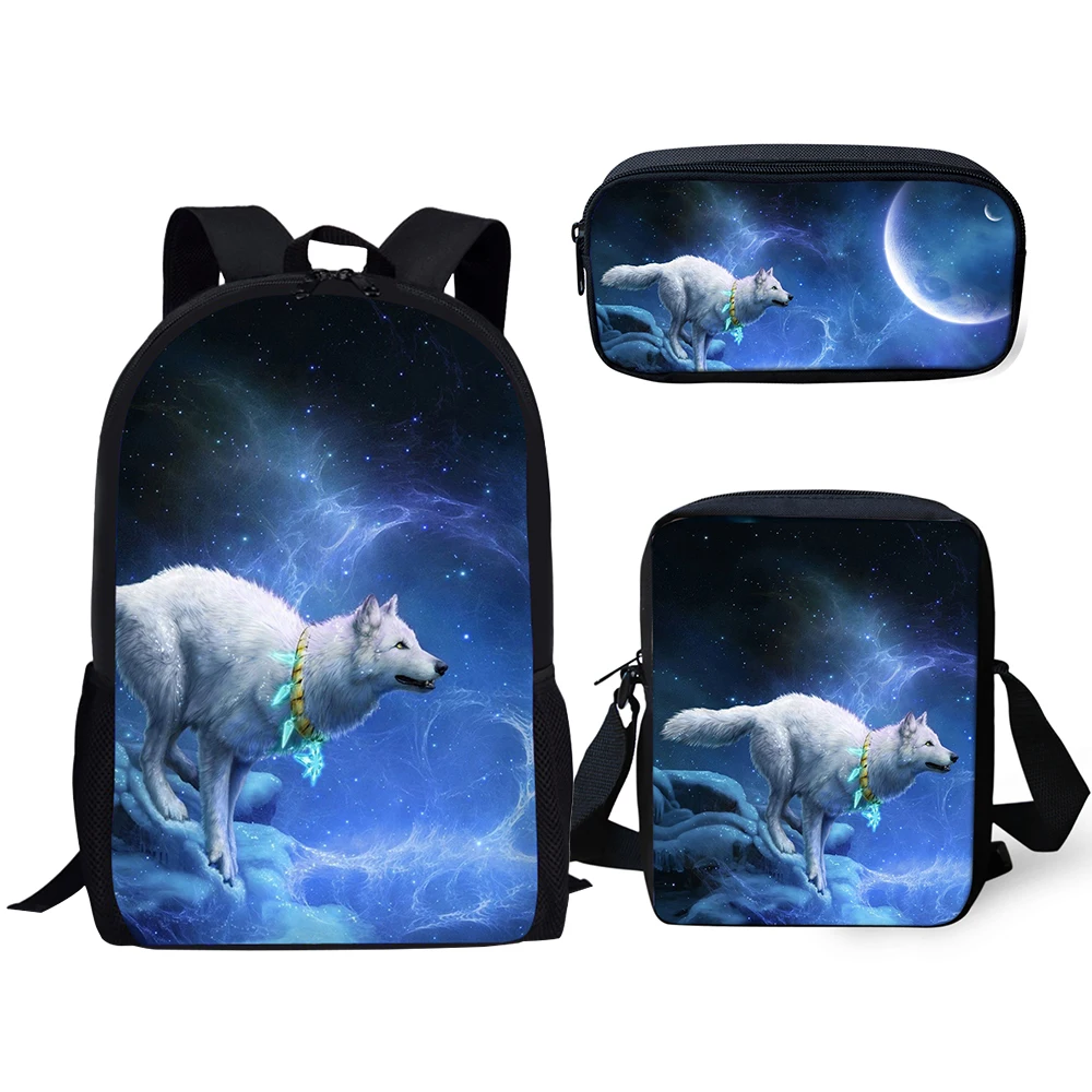 HaoYun Children's 3PCs Set Backpacks Fantasy Wolf Pattern Kids School Book Bags Cartoon Students Backpack/Flaps Bag/Pen Bags