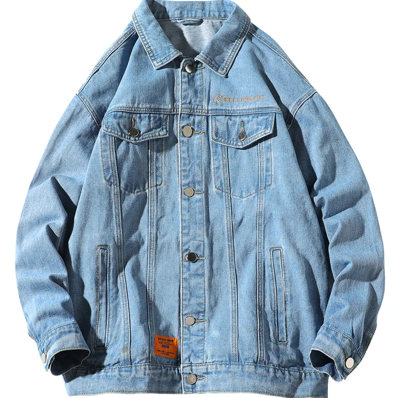 

Denim Jacket men coat dark Blue Casual Denim Jacket cotton Turn-down Collar Long Sleeve Denim Bomber jackets for man