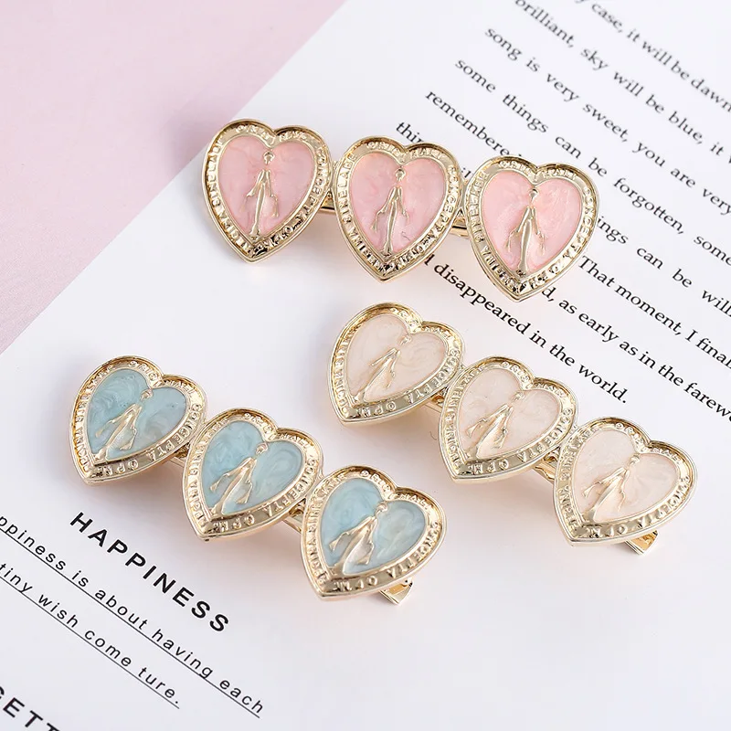 

2pcs/Lot Fashionable Korea Alloy Frame Barrettes Hove Heart Round Duck Beak Clip For Women Girls Hairpins Hair Clip Accessories