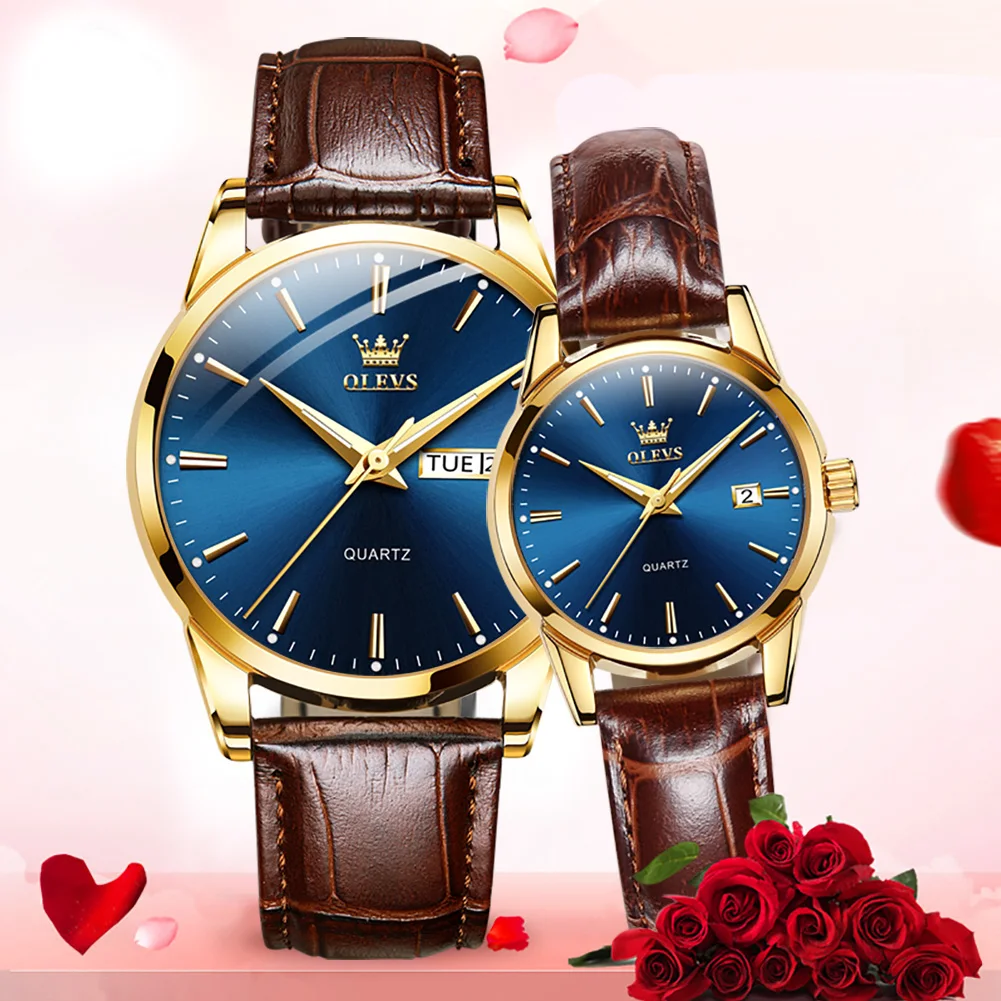 Couple Quartz Wristwatch Men and Women Fashion Waterproof Watch Double Calendar Luminous Hands Casual Style Elegant Lover Clock