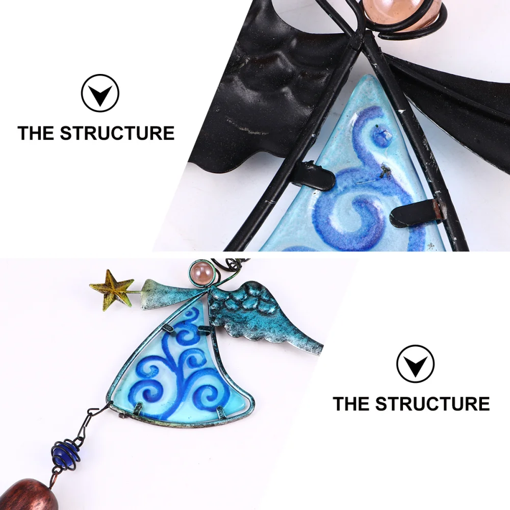 

1pc Wrought Iron Metal Wind Chimes Angel Stained Glass Wind Chimes Pendants