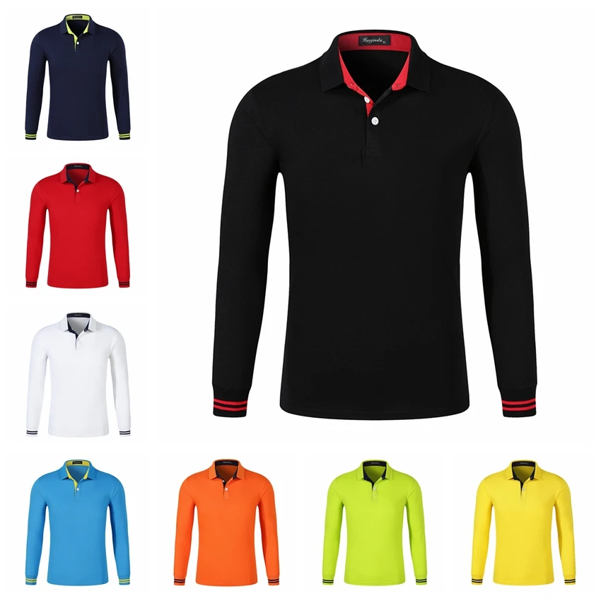 Осенняя дышащая хлопковая тонкая рубашка поло для мужчин с длинным рукавом