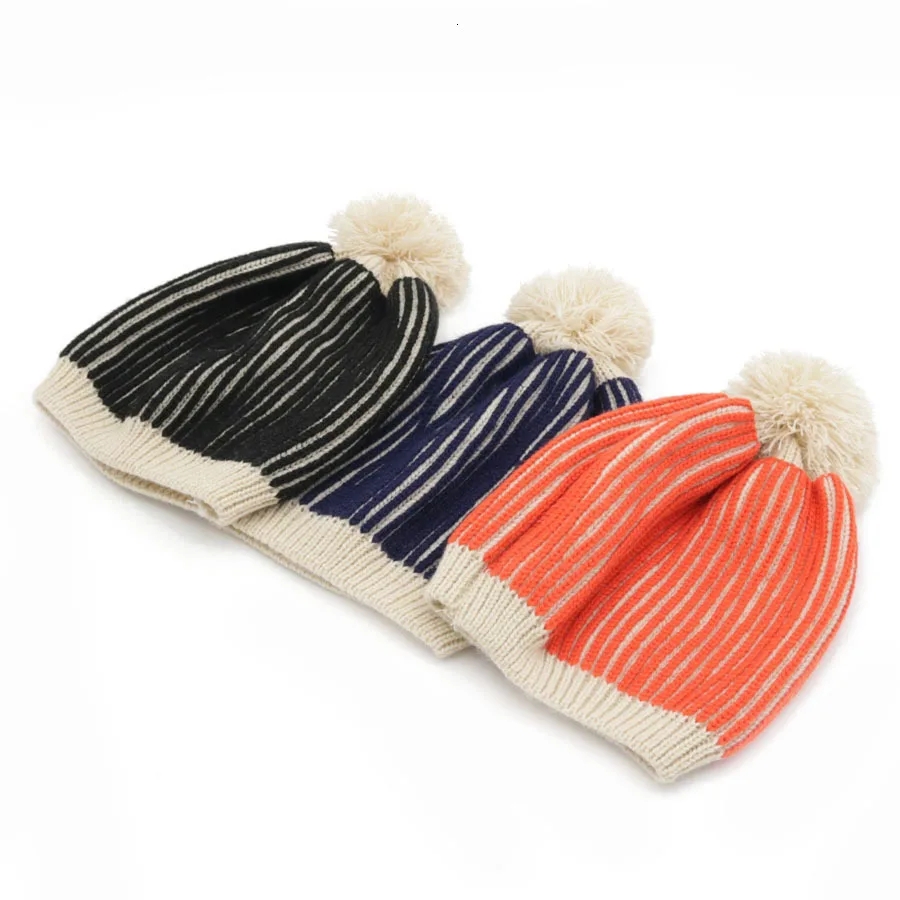 

New 2 Pieces Set Children's Fur Pom Poms Knit Beanie Hat Winter Scarf Cotton Warm Boy Girl Ski Baby Kids Thicken Bone hat