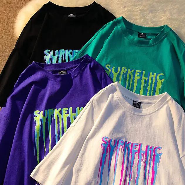 

2021 Cotton Summer New Short Sleeve T-shirt Men's Loose Trend Versatile American Leisure Original Printing Half Sleeve T-shirt