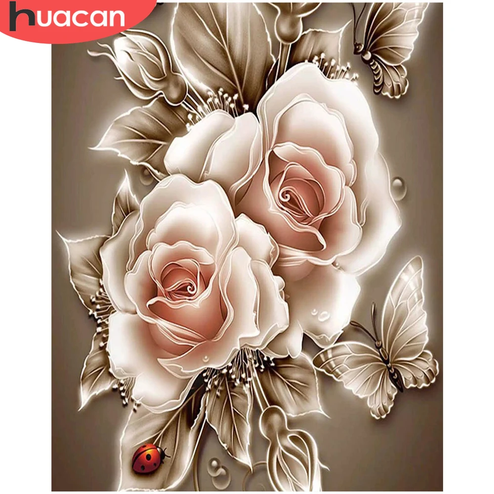 

HUACAN Picture By Numbers Rose Flower On Canvas HandPainted Art Painting Gift DIY Kits Home Decoration