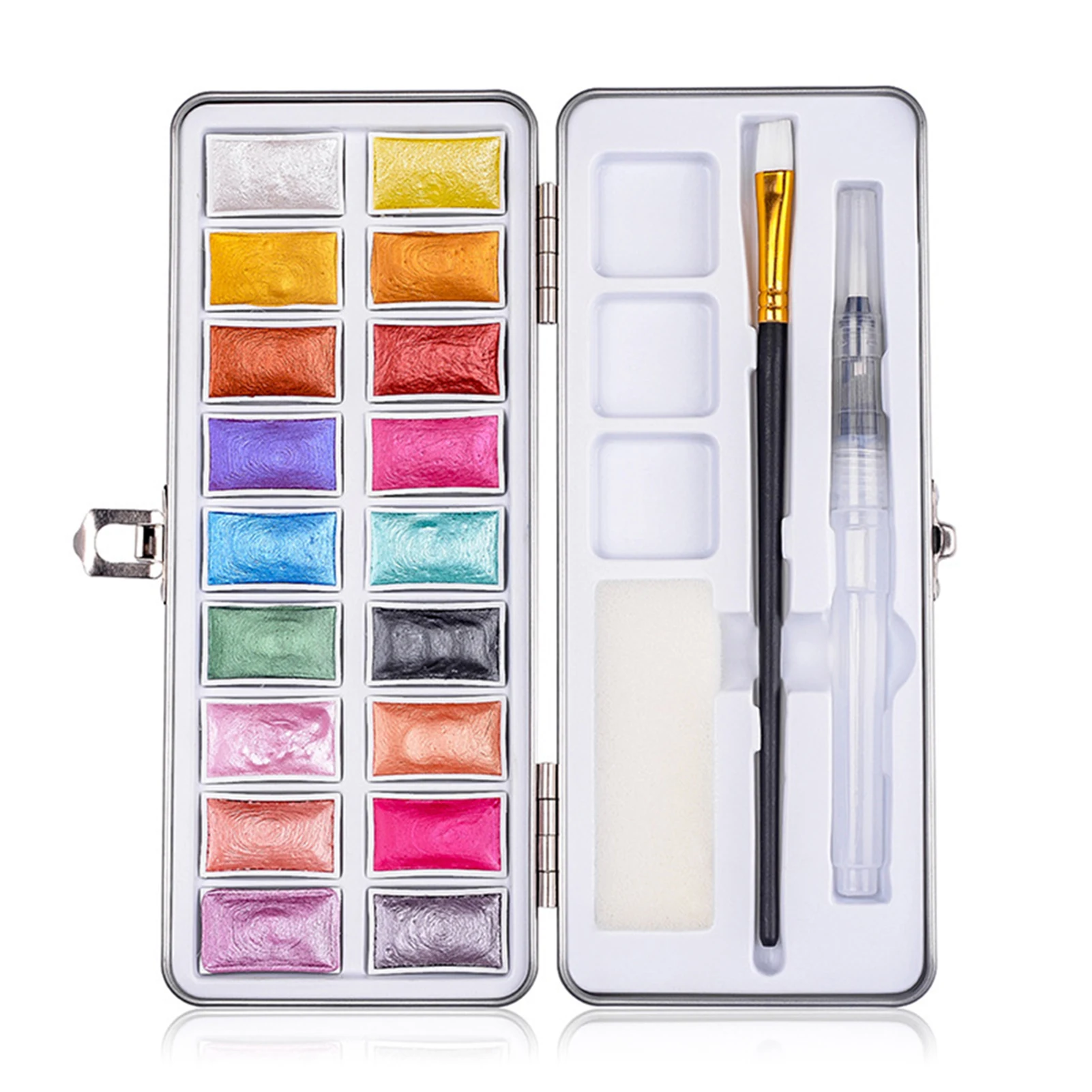 

18 Colors Professional Solid Pigment Art Supplies Watercolor Painting Set With 2 Brush 1 Sponge Stationery Kids Adults Portable