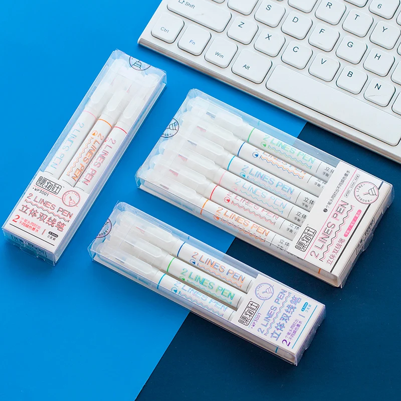 2 линии Ручка Комплект двойная линия водных чернил красные синие цвета кончик