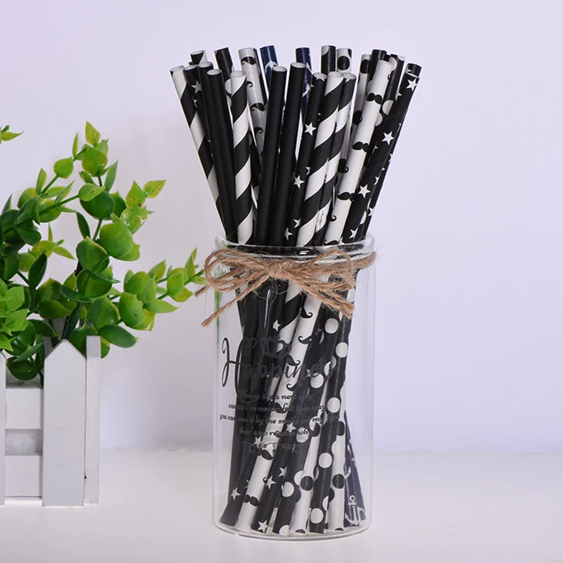 Черная Золотая бумажная соломинка для питья торта Свеча детского душа свадьбы