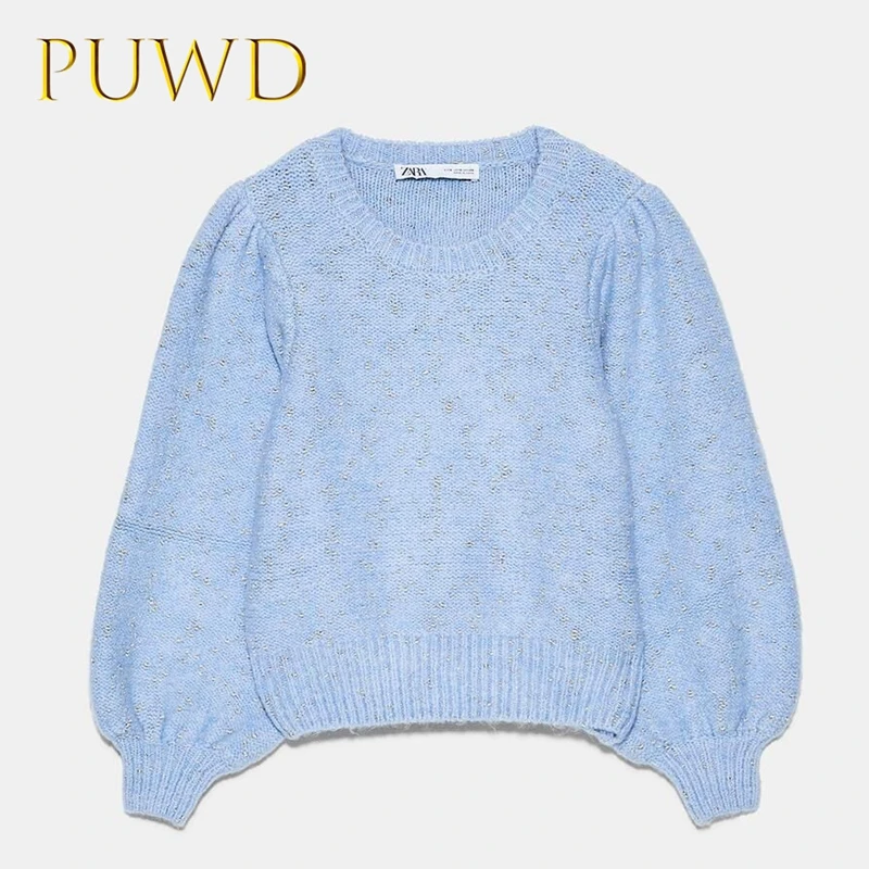 Женский трикотажный свитер PUWD с рукавами-пузырьками и металлическим эффектом