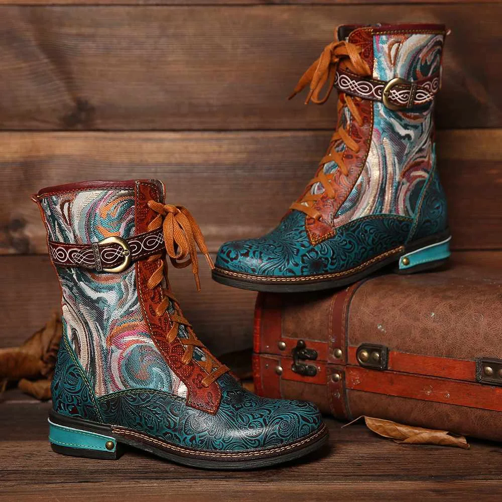 SOCOFY/Botas Mujer; короткие ботинки из тисненой натуральной кожи на плоской подошве со шнуровкой на молнии; женская обувь; женская зимняя обувь