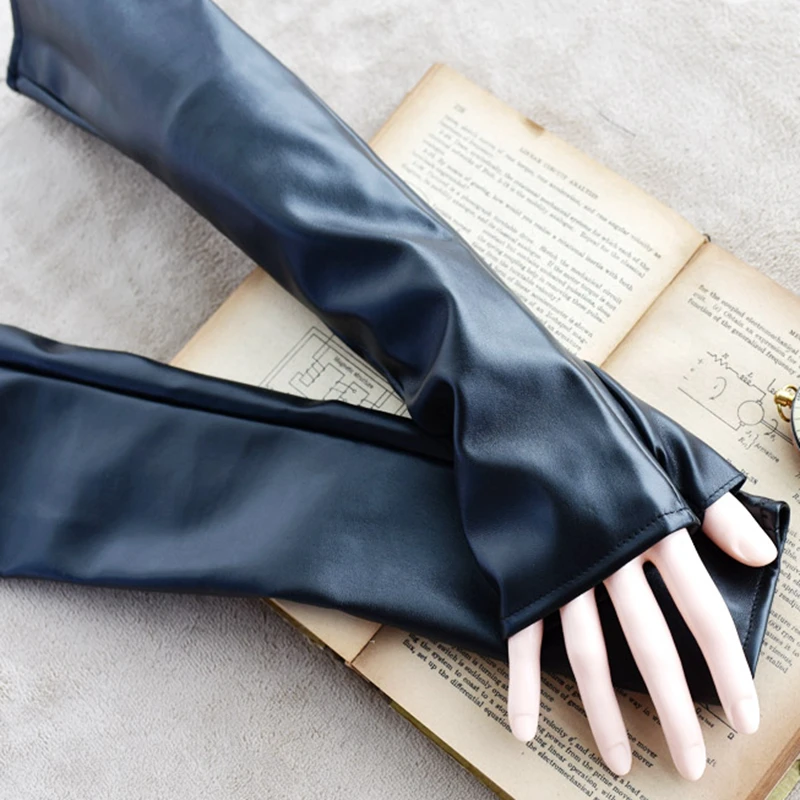 

1 Pair Black Glove Pu Leather Fingerless Mitten Sleeve Opera Arm Warmer Harajuku Cosplay Goth Steam Punk Rock Stage Party