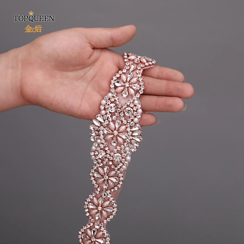 TOPQUEEN S161 RG Стразы пояс для свадебного платья Пояс невесты розовое золото