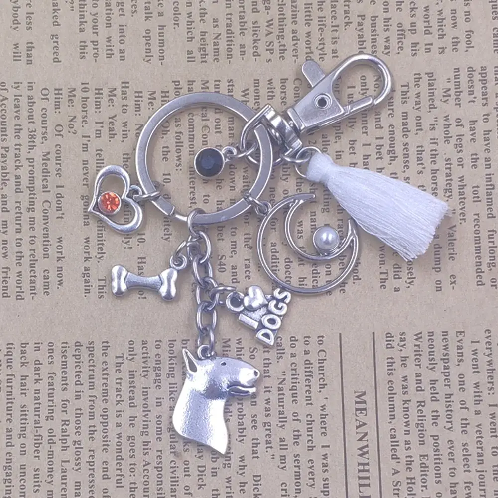 Брелок для ключей в форме Луны собаки Бультерьера животного античный богемный