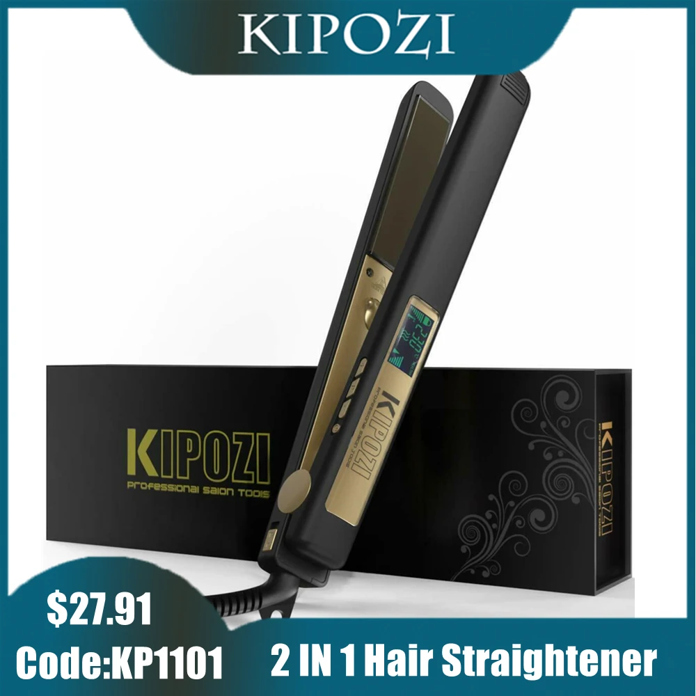 

KIPOZI Hair Straightener Professional Titanium Flat Iron Digital LCD Display Flat Iron Comb Hair Curler Beauty Care Curling Iron