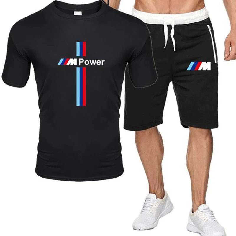 

2021 new brand men's BMW sports shirt fashion summer men's cotton T-shirt + shorts casual suit sportswear men's clothing