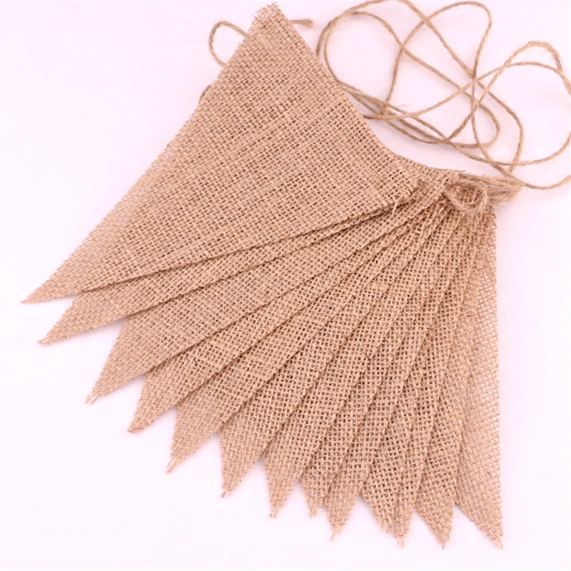 

3M Jute Linen Bunting Banner Hanging Solid Color Burlap Triangle Flags Hessian Pennant for Christmas Wedding Birthday Party Deco