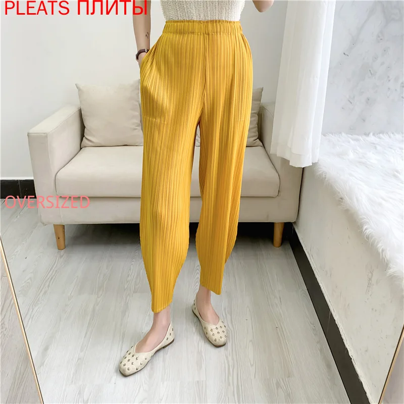 

Miyake Pleated Harem Pants Loose Show Thin Fashion Casual Summer New Cropped Trousers Pleats Ropa Mujer Oggers Women Femme Women