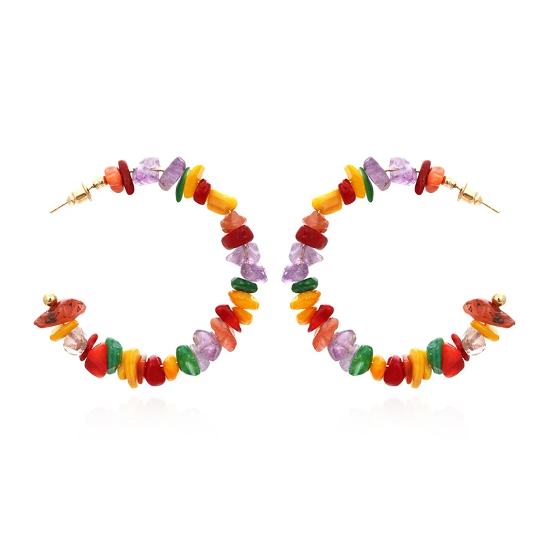 

Women's Natural Stone Earrings Jewelry C-shaped Color Earrings Gravel Fashion Contrast Earrings Unique Natural Pebble Earrings