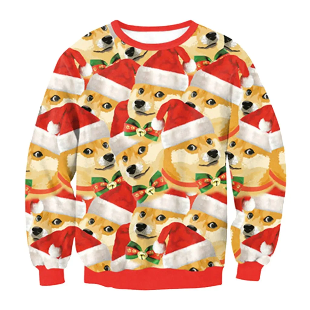 Модные женские свитшоты 2019 зимние красные рождественские Женские топы с длинным