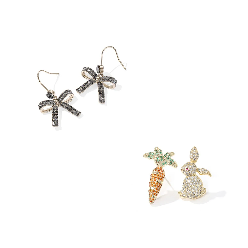 

Cute Rabbit Stud Earrings Flower Drop Earring Bow Hoop Jewelry Women Cat Bone Pendiente For Child Girls Gifts
