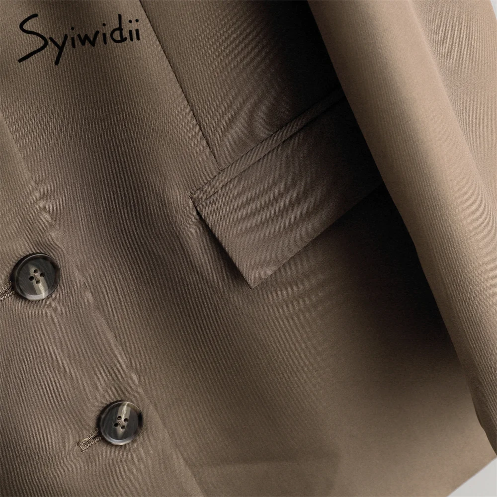 Syiwidii кофейная куртка Женский блейзер офисное деловое Пальто однобортное