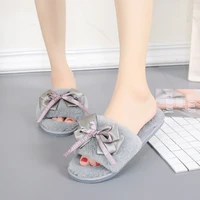 womens bowknot plush home slippers warm girls flat bottomed artificial fur slippers autumn and winter 2021 new