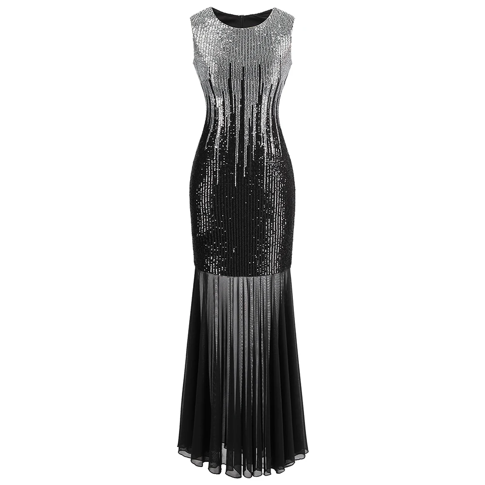 Angel-Fashion женское Прозрачное платье с круглым вырезом и блестящими пайетками