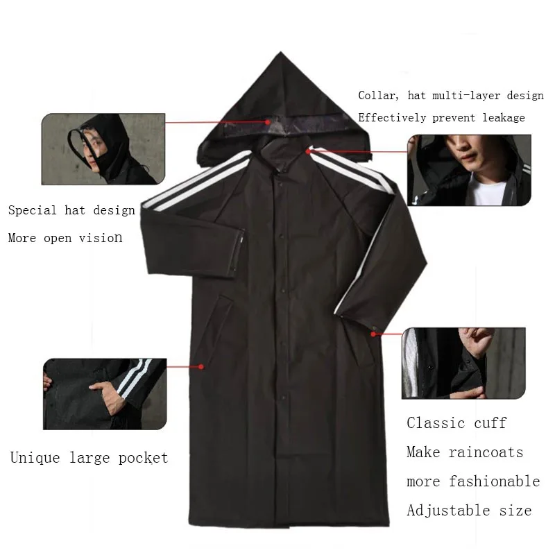 Длинный черный дождевик Yuding для взрослых мужчин и женщин пластиковый