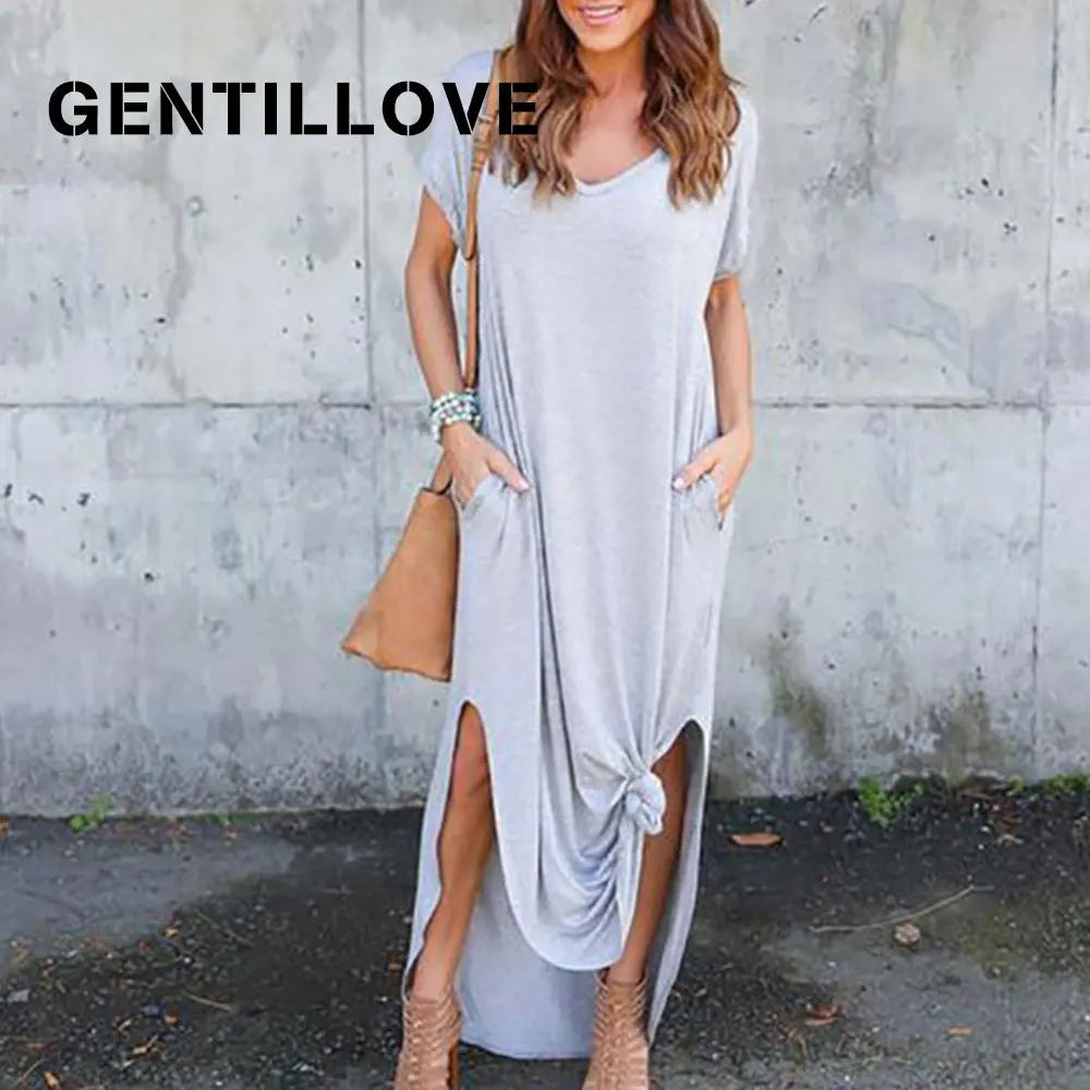 

Women Vintage Split Long Dress Casual Short Sleeve Cotton T Shirt Dress Solid Harajuku Sundress Oversized Long Club Lady Skirts