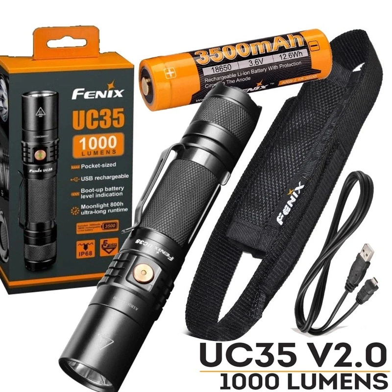 Fenix UC35 V2.0 2018 USB Перезаряжаемый 1000 люмен Cree XP L HI V3 светодиодный фонарик с батареей