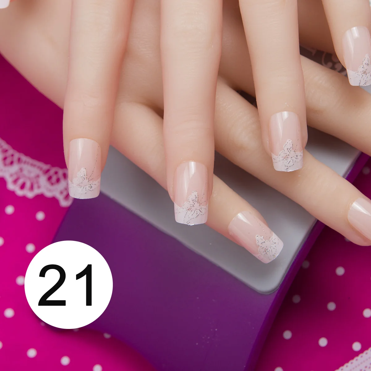 JQ 24 шт./компл. предварительно разработанные накладные ногти из акрила для французского маникюра ногтей полными подсказками 10 размеры поставляются с лак для ногтей на клейкой основе - Цвет: 12J147