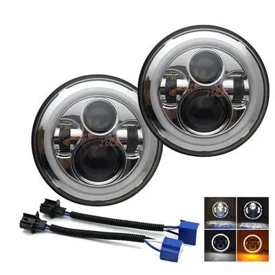 40 chrome 2X7 дюймов круглый светодиодный фары проекционный комплект фар для Jeep Wrangler JK TJ LJ lada niva 4x4 suzuki samurai Hummer H1 H2 - Цвет: 40 chrome