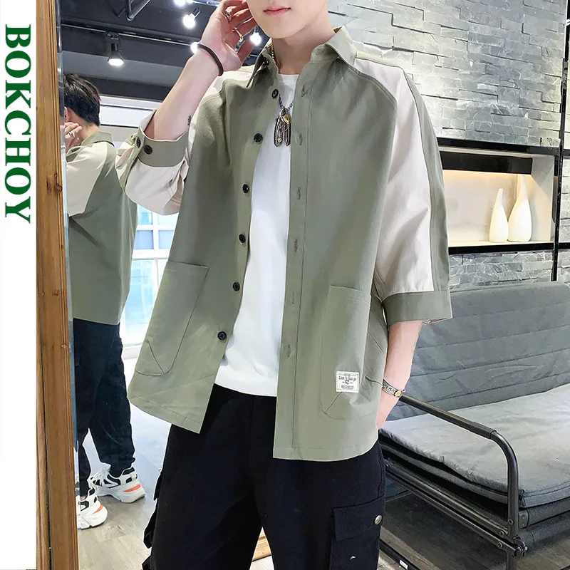 Винтажная Мужская рубашка в стиле сафари повседневные рубашки с длинным рукавом