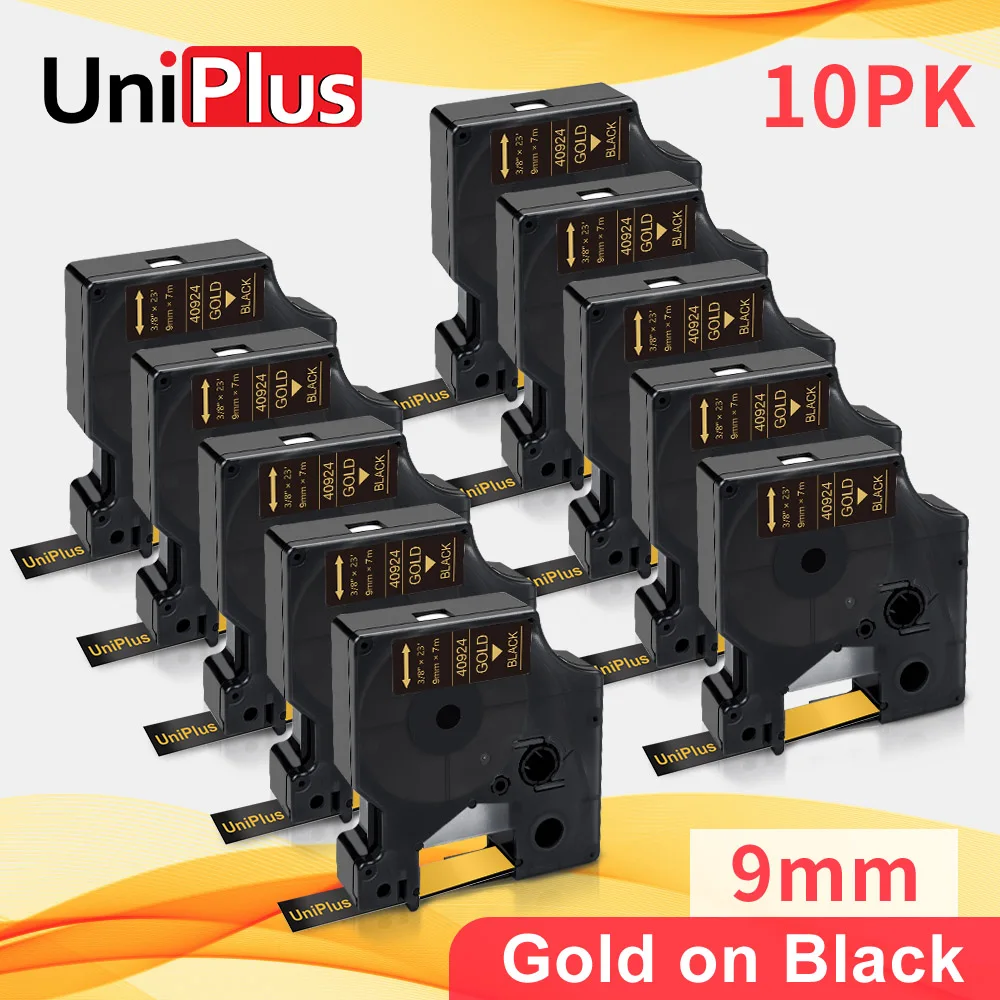 UniPlus 40924 Золотая на черной D1 этикетировочная лента 9 мм * 7 м 3/8 дюйма сменная Dymo