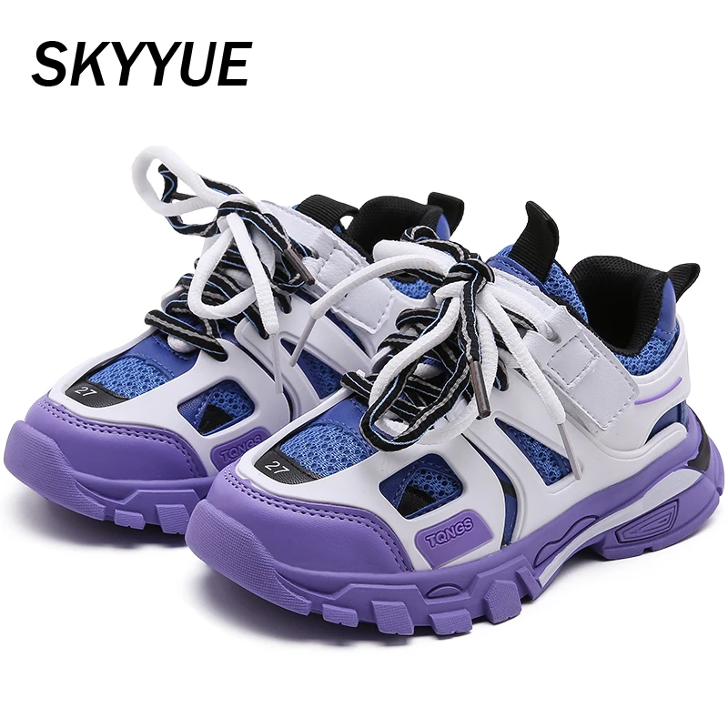 Осенние новые детские спортивные кроссовки Детские массивные черные для