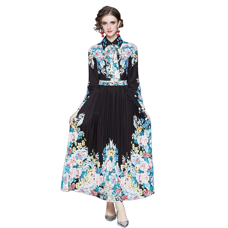 

New Fall Summer Fashion Desrigner Runway Robe Femme Retro Print Puff Sleeve Arabic Dresses Autumn Bohemian Streetwear Maxi Dress