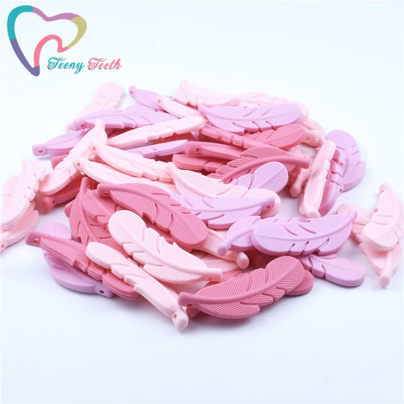 20PCS Feather Silicone Bead Loose Bead BPA Free Baby Silicone Teething Safe Feather Teether DIY Jewelry Making Necklace/Bracelet